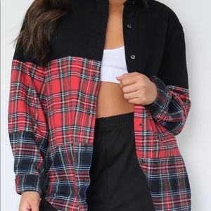 Missguided Black Tartan Splice Denim shirt/flannel